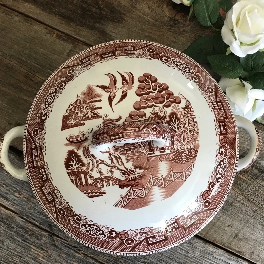 Brown Willowware Soup Tureen